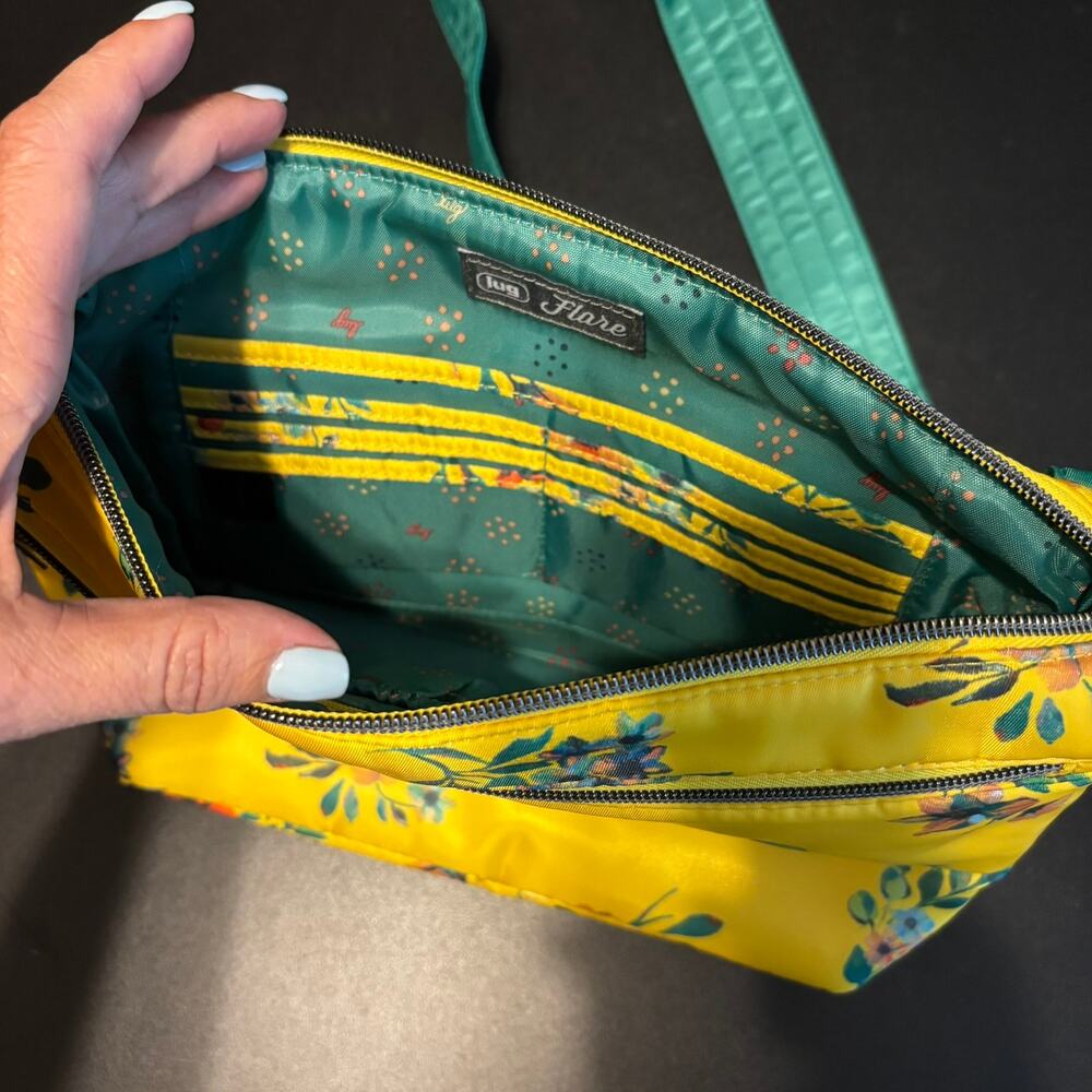 LUG Flare 2 Crossbody Bag Quilted Purse Floral BOUQUET YELLOW Green Purse - Picture 7 of 7